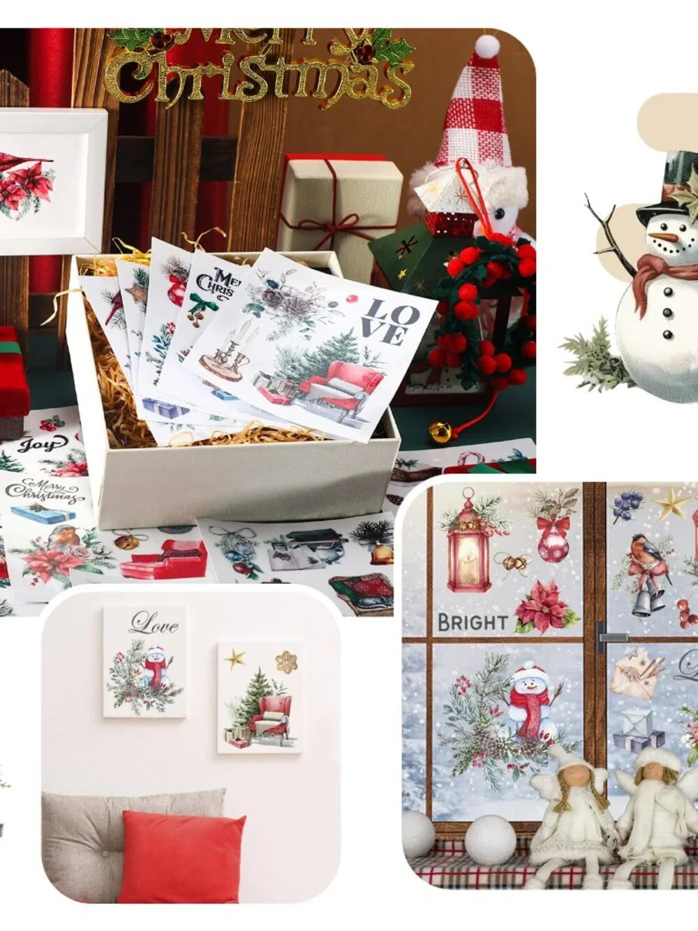 BBTO 12 Sheets Christmas Rub on Transfers for Crafts and Furniture Christmas Rub